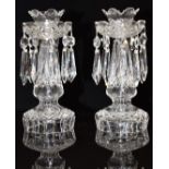 A pair of Waterford Crystal cut glass candelabra lustres, 26cm tall, in original boxes