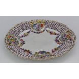 Meissen style reticulated cabinet plate decorated with flowers, diameter 24.5cm