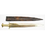 Continental brass handled short sword with broad double edged 50cm central fullered blade and