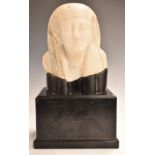 A 19th/20thC Grand Tour alabaster Egyptian head on ebonised stand, 34cm tall.