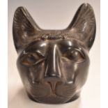 Egyptian carved and polished stone cat head sculpture, signed to side Abu Qalam, 15cm tall.