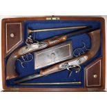 A pair of Armi Sport William Parker .45 flintlock dueling pistols with engraved locks marked '