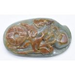 Chinese carved jade small boulder decorated with Luohan and bat, 8.5 x 5cm