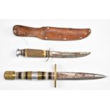 Whitby of Soligen hunting knife with 14cm blade and leather sheath together with fighting knife with
