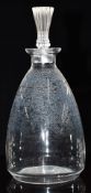 Lalique frosted and clear glass decanter with reeded stopper, signed to base 'Lalique France',