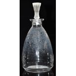 Lalique frosted and clear glass decanter with reeded stopper, signed to base 'Lalique France',