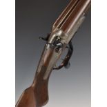 Robert Hughes & Son 12 bore side by side hammer action shotgun with line engraved lock, underside,