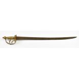 Mid 18thC militia hanger/sword with brass handle and '73 M Carnarvon' to guard, with 63cm fullered
