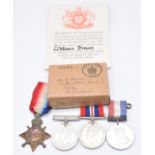 Family Medals for the Brown family comprising WW1 medal 1914-1915 Star named to R Brown, Stoker