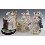 Six Royal Worcester figurines from The Graceful Arts series and The Age of Courtship series etc,