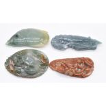 Four Chinese carved jade / hardstone figures of crabs, fish and prawn, largest 7 x 5cm