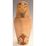 Egyptian style canopic jar in the form of a falcon made from alabaster with later painted