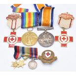WW1 nurse's medals comprising War and Victory Medals named to M E Thomas together with three Red