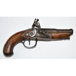 Unnamed flintlock coat pistol with silver wire inlaid grip, metal ram-rod and mounts and 4.25 inch