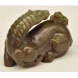 Chinese carved jade figure of a horse with monkey on its back, W11 x D5 x H6.5cm