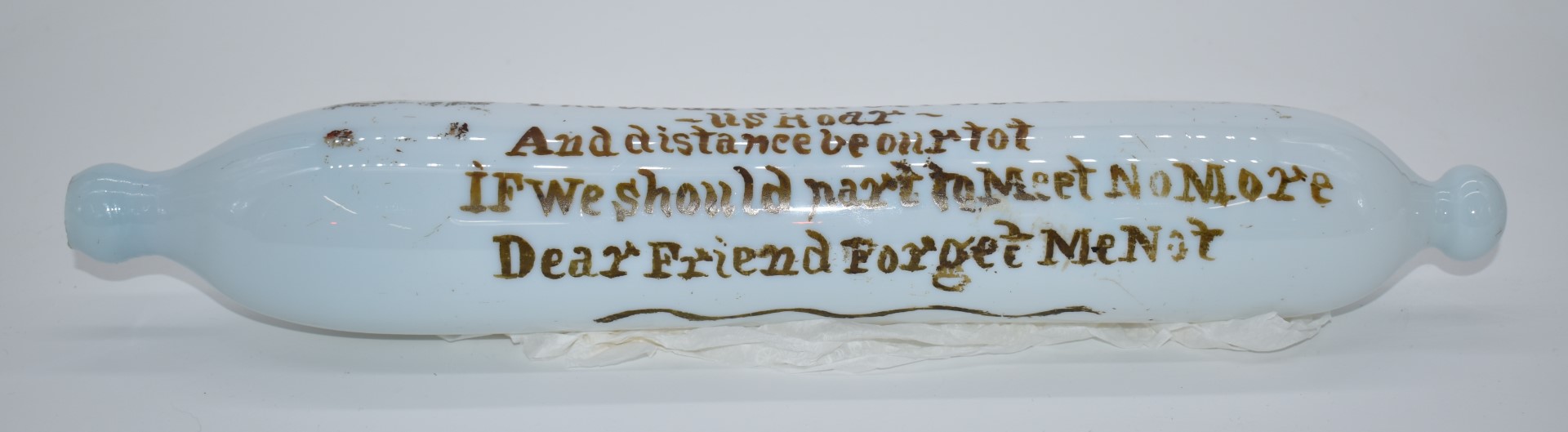 Georgian glass rolling pin with sailing ship decoration and script 'Robert and Susannah Heffell - Image 2 of 2