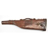 A brown leather leg of mutton shotgun case, 80cm long.