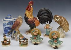 Collection of Goebel and Spode bird figures, Hummels and a Spode Italian biscuit barrel, tallest