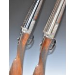 A pair of William Evans 12 bore side by side ejector shotguns each with named locks, scrolling