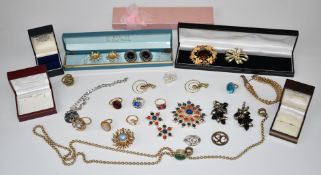A collection of early Sarah Coventry jewellery including brooches, rings and earrings, some marked