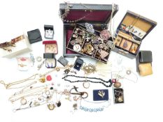 A collection of costume jewellery including amber earrings, silver earrings, Monet necklace,