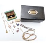 Art Deco rolled gold Bulova watch in original box, pinchbeck/ rolled gold locket and chain, 9ct gold