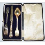 Cased French silver gilt fork, spoon and knife set with French silver marks, maker Cincinnatus