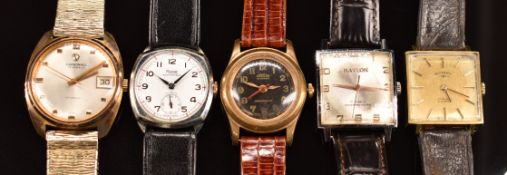 Five various gentleman's mechanical wristwatches comprising Rone Sportsmans, Carronade, Mentos,