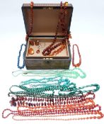 A collection of beaded necklaces including turquoise, malachite, sodalite and carnelian, Art Deco
