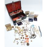 A collection of costume jewellery including vintage brooches, cameo brooch, cufflinks, silver gilt