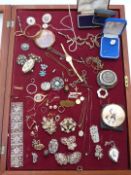 A collection of costume jewellery including filigree, Victorian locket, quartz pendant, micro mosaic