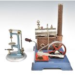 Wilesco model D16 stationary live steam engine with oscillating cylinder and whistle, together