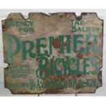 Vintage double sided enamel advertising sign 'Agency for the sale of Premier Bicycles', made by