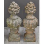 Pair of 19thC terracotta gate finials, height 71cm