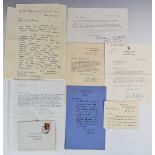 Seven autograph letters and notes signed by authors comprising John Betjeman, Laurie Lee, Clifford