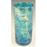 Mdina blue and yellow trailed glass vase, signed to base, height 19cm