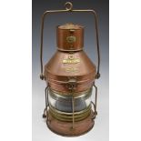 Murray & Co. Glasgow brass and copper ship's 'not under command' lamp, height including handle 64cm