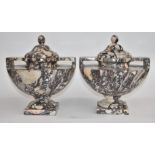 Pair of 19thC Siena marble covered urns, diameter 31cm, height 34cm