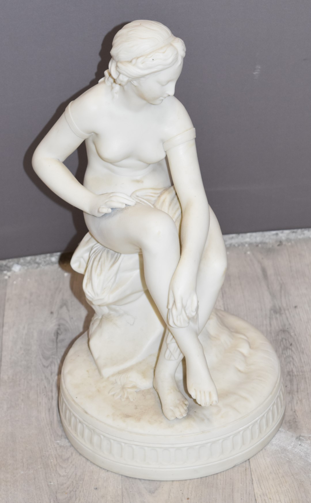 19thC Parian figure of a seated maiden in classical pose, possibly Copeland Spode / Minton, H43cm