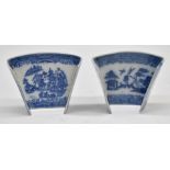 A pearlware asparagus server, printed in underglaze blue with a Chinese landscape, within a