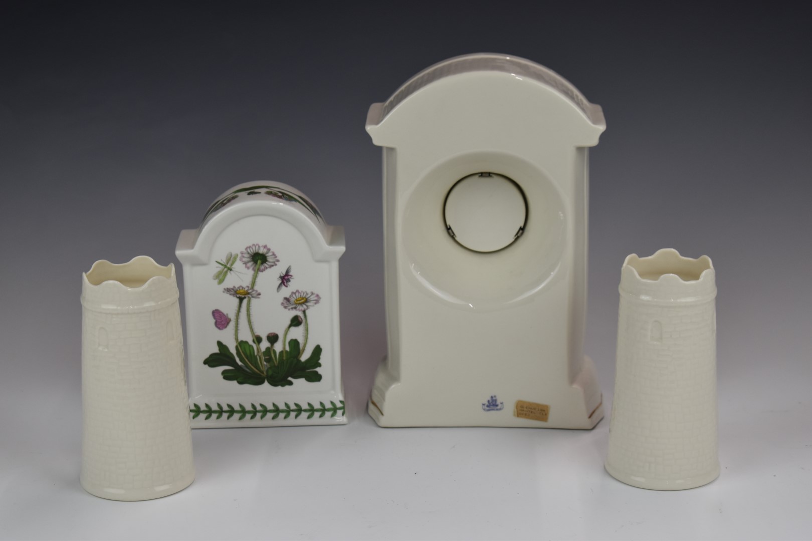 Belleek clock and two vases, together with a Portmeirion clock, tallest 25cm - Bild 2 aus 5