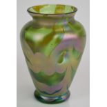 Loetz or similar dimpled iridescent glass vase, 11.5cm tall.