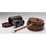 John Rabone & Sons 100ft tape measure, in leather carry case, overall diameter of case 17cm,