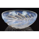 Lalique Poissons opalescent glass bowl decorated with spiralling fish, stamped 'R Lalique', 24cm