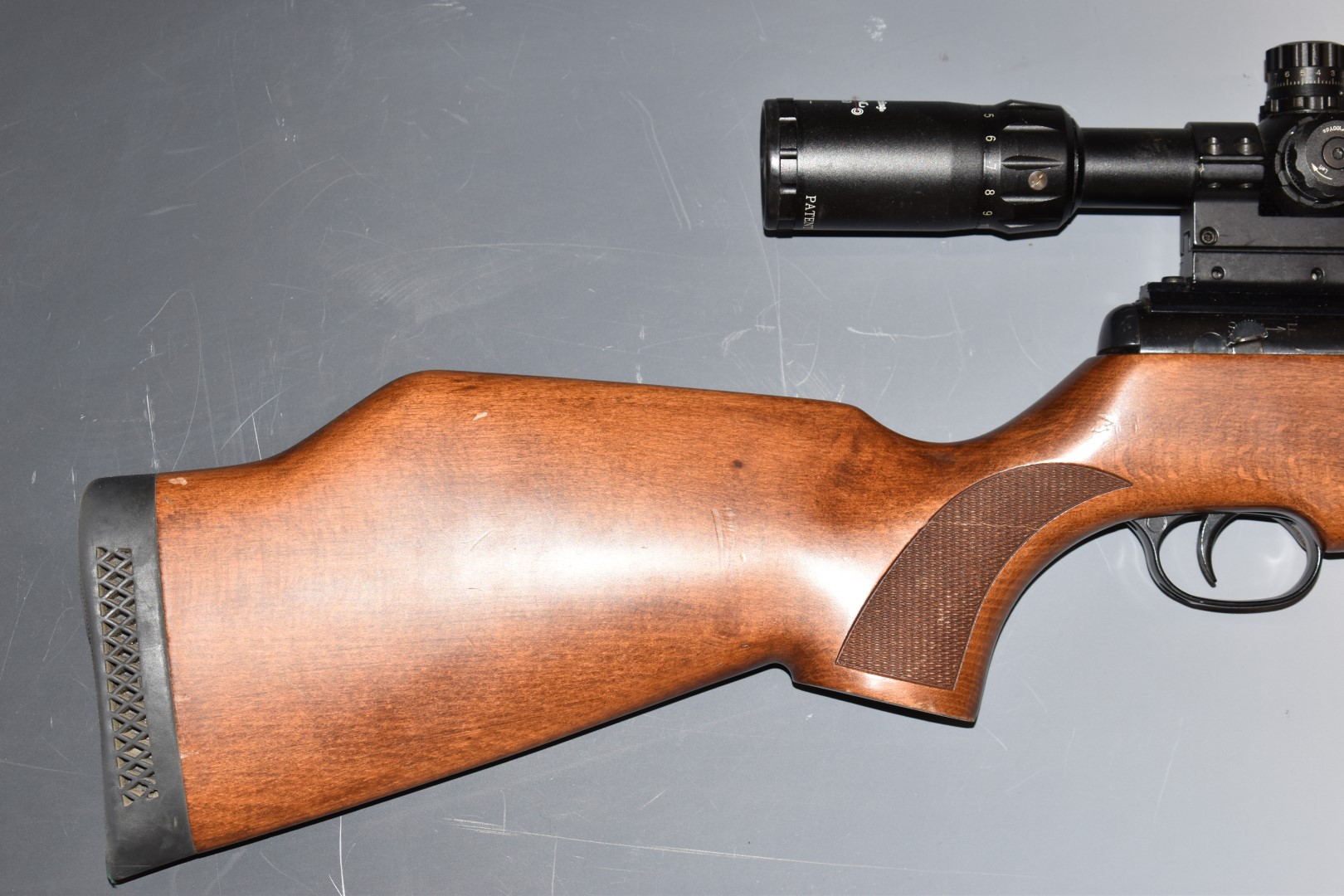 BSA .22 air rifle with chequered semi-pistol grip and forend, raised cheek piece, sound moderator - Image 3 of 10