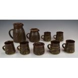 Ann James (Gloucestershire Guild of Craftsmen) studio pottery coffee set, tallest 17cm