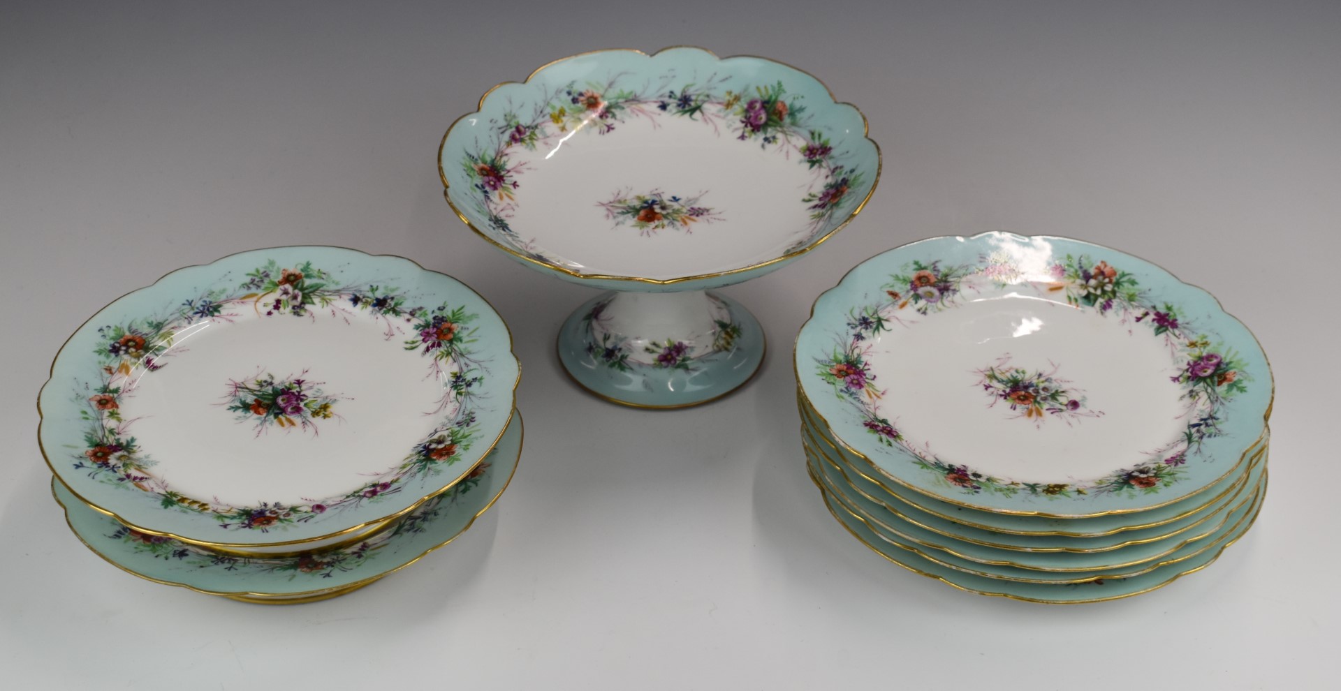 Nine pieces of 19thC French dessert ware with printed mark to base 'C H Pillivuyt  &  Cie, Paris,