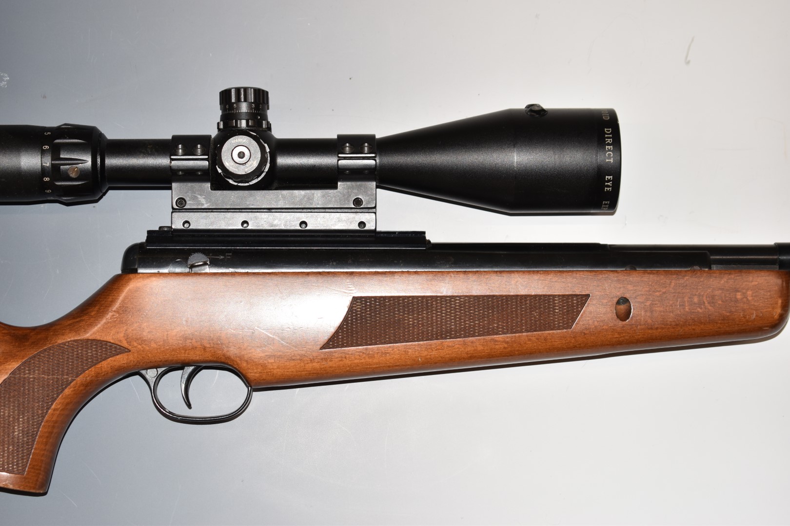 BSA .22 air rifle with chequered semi-pistol grip and forend, raised cheek piece, sound moderator - Image 4 of 10