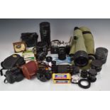 Cameras and accessories to include Minolta Dynax 3000i 35mm SLR with 35-80mm 1:4 lens, Zenit-E