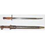 British WW1 Remington bayonet with clear stamps to ricasso, 42cm single edged fullered blade,
